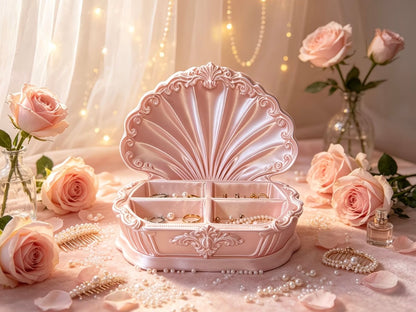 European-style embossed shell jewelry storage box aesthetic 🦪