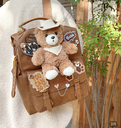 Light Luxury cute teddy bear Niche High-End Style School Bag, (Large Capacity )Cute and Stylish Gift