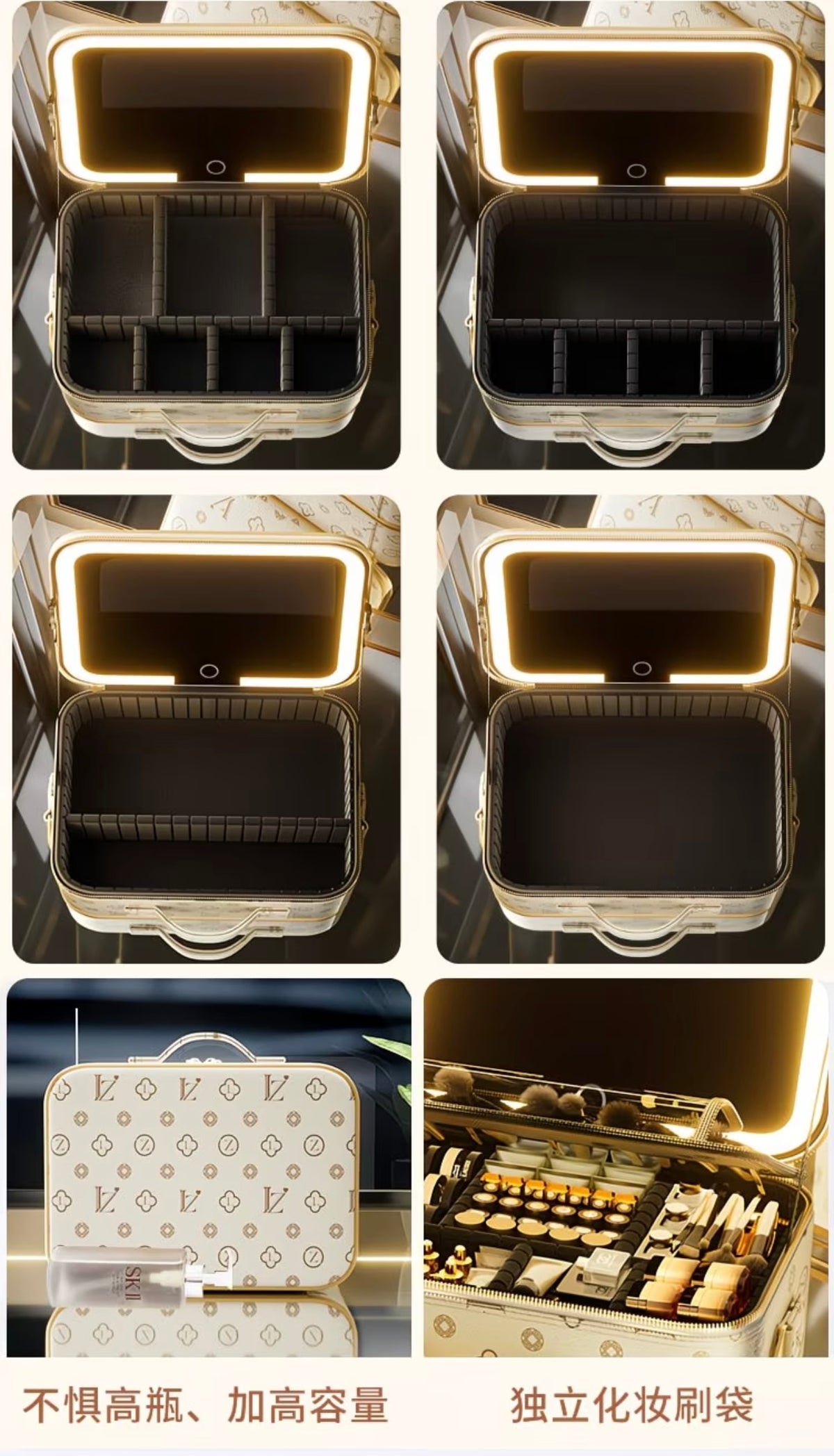 Premium Makeup Organizer Box with Mirror, LED Light, Professional Stylist Storage Case