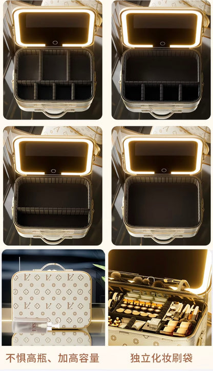 Premium Makeup Organizer Box with Mirror, LED Light, Professional Stylist Storage Case