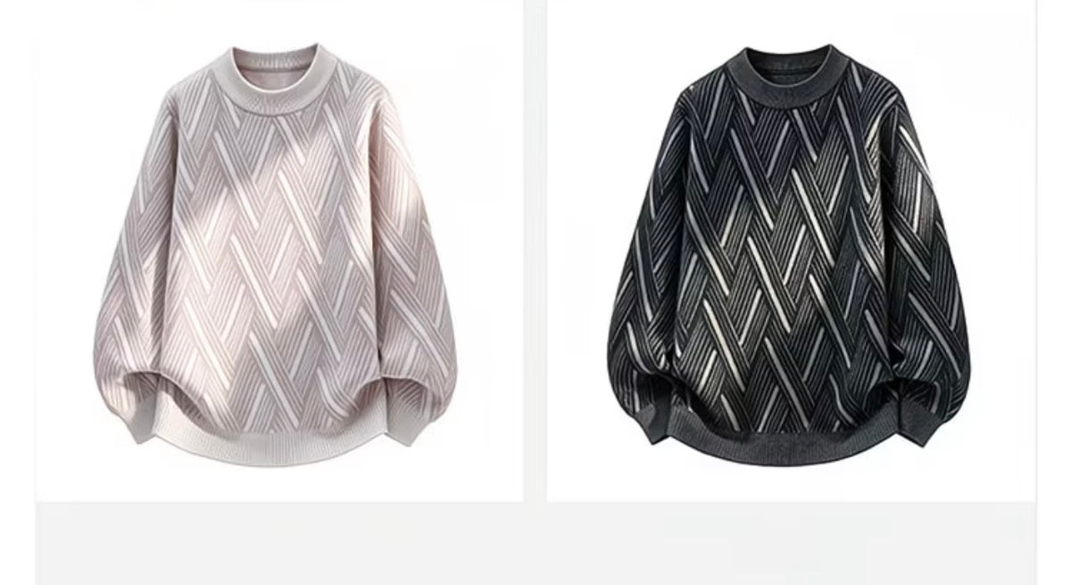 Premium Diamond Pattern Knitwear, Fashion Brand Faux Mink Fleece Thick Warm Woolen Pullover for Winter
