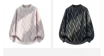 Premium Diamond Pattern Knitwear, Fashion Brand Faux Mink Fleece Thick Warm Woolen Pullover for Winter