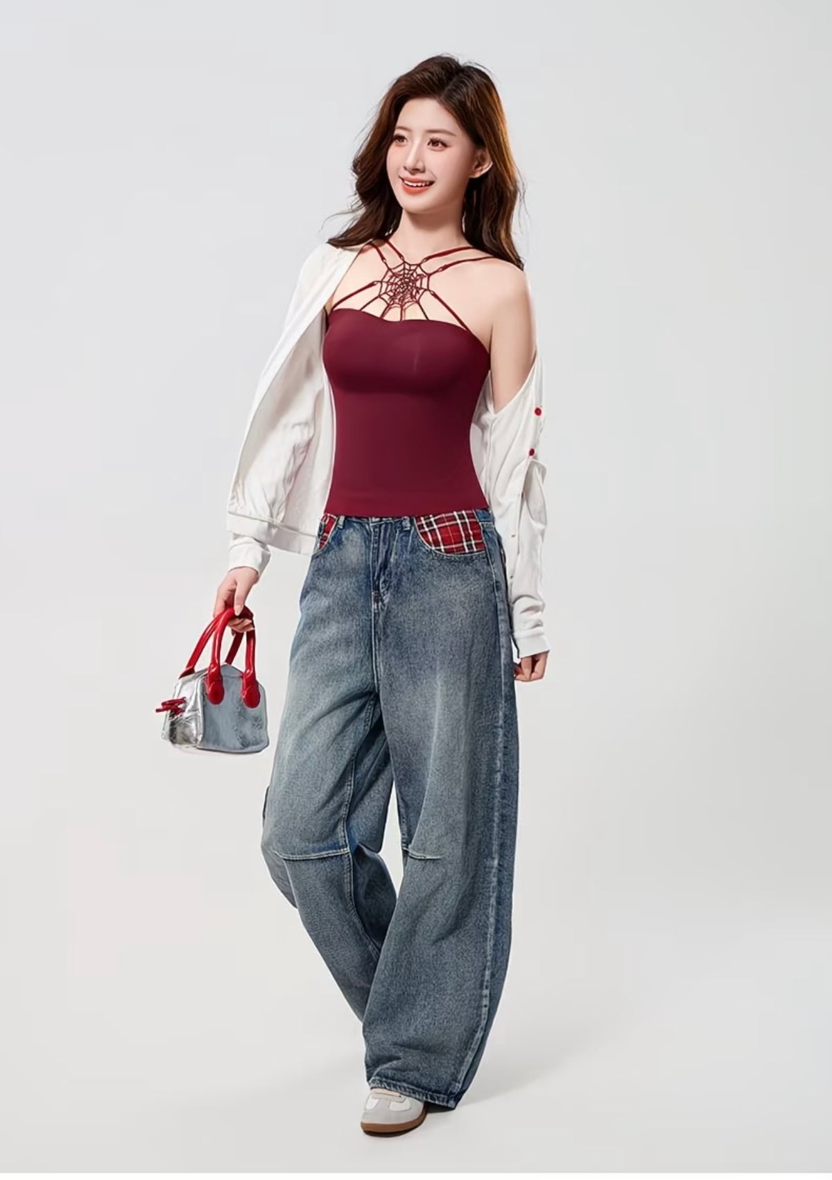 Women's Spider Web Cutout Backless Halter Neck Camisole Inner Wear Top