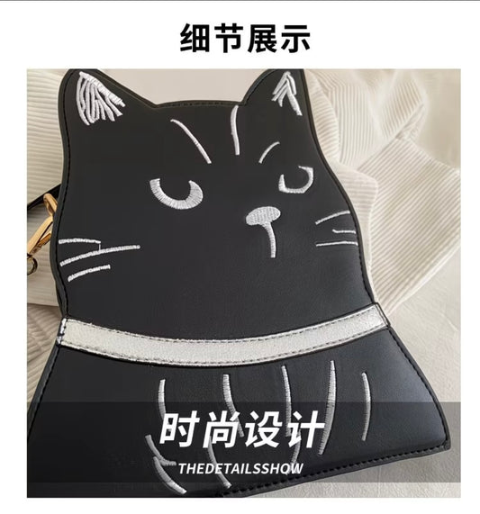Large Capacity Shoulder Crossbody Bag with Cute Cat Design, Stylish Bucket Bag for Outdoor Use