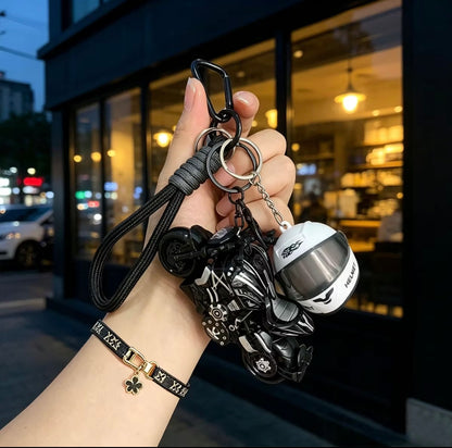 Creative Motorcycle Model Keychain with Light-Up Helmet, Personalized Key Ring 🏍️