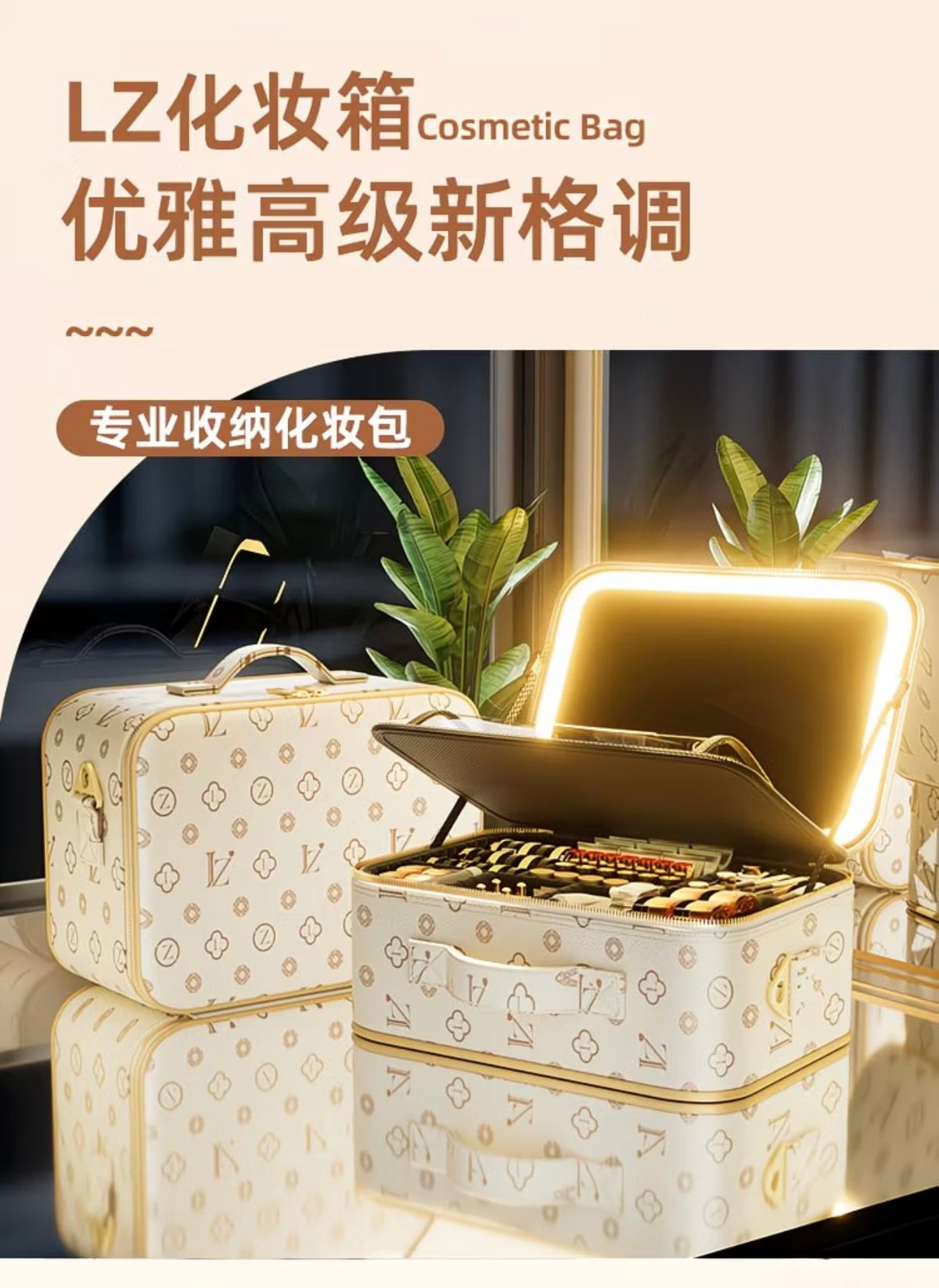 Premium Makeup Organizer Box with Mirror, LED Light, Professional Stylist Storage Case
