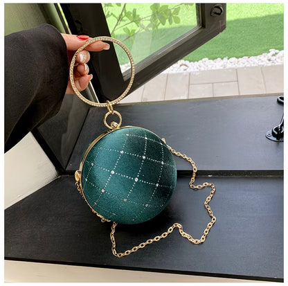 Glamorous stone work Crossbody Bag Versatile Chain Ball-Shaped Small Round Purse