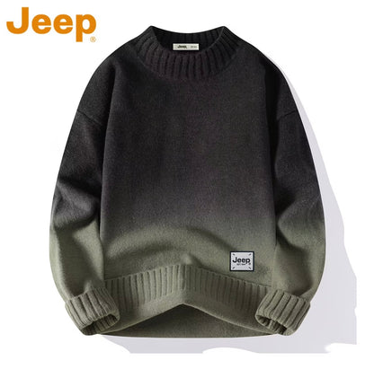 JEEP Men's Gradient Color Knit
Sweater, Autumn/Winter Fashion Casual Loose-Fitting Round Neck Pullover