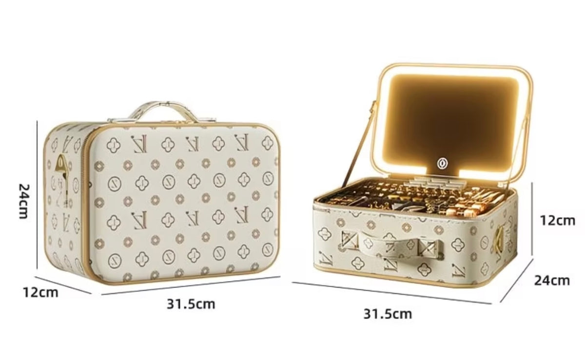 Premium Makeup Organizer Box with Mirror, LED Light, Professional Stylist Storage Case