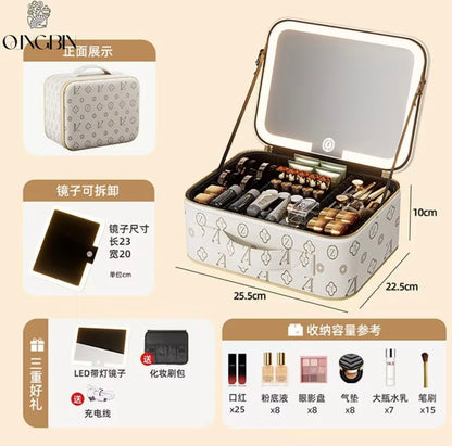 Premium Makeup Organizer Box with Mirror, LED Light, Professional Stylist Storage Case