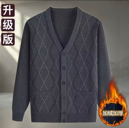 Men's Fleece-Lined Knitted Sweater Warm Thick Cardigan top selling product