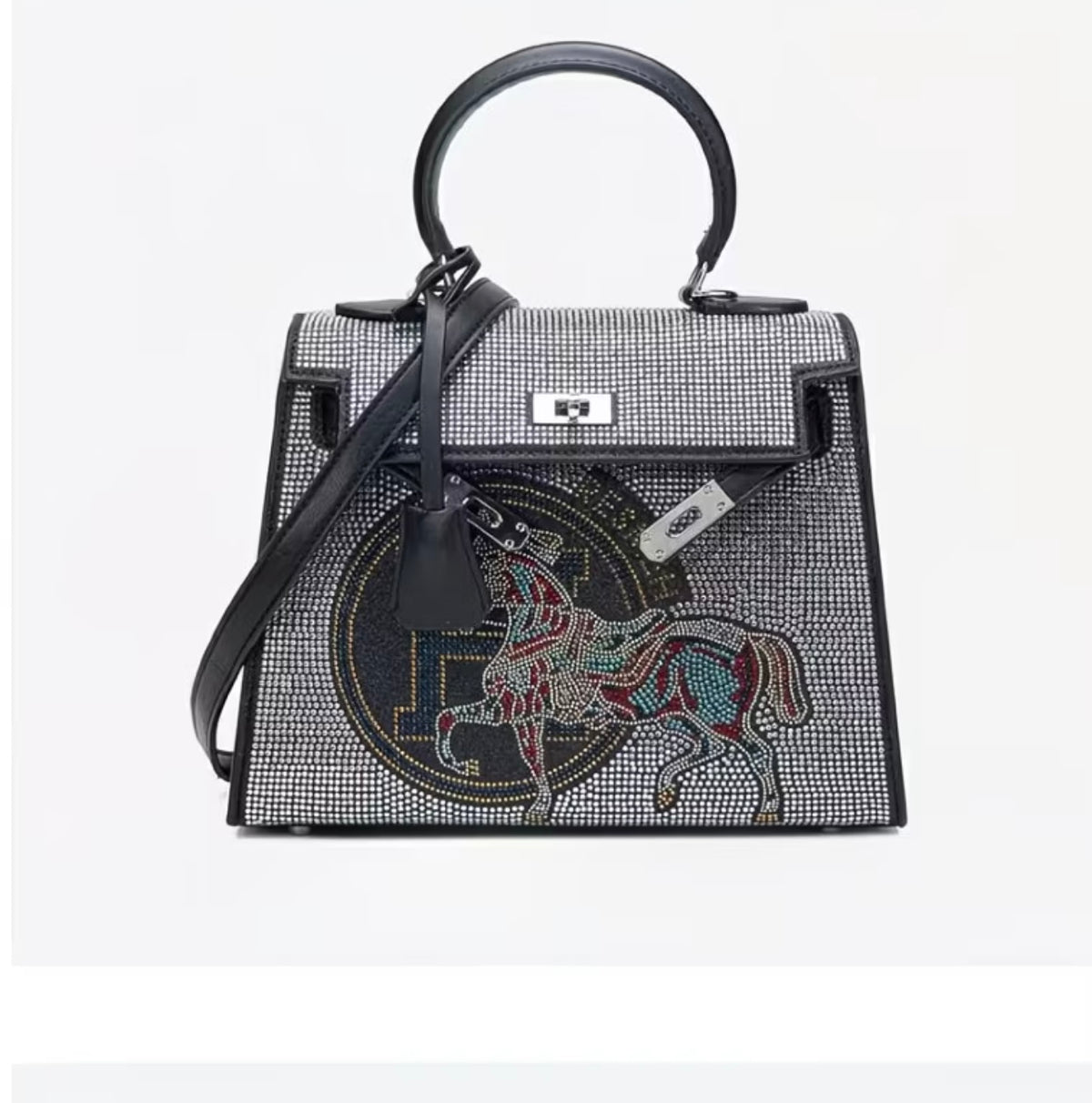 URGE Rhinestone  New Trendy Textured Second Generation Mini Kelly Bag with crossbody Handbag