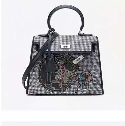 URGE Rhinestone  New Trendy Textured Second Generation Mini Kelly Bag with crossbody Handbag