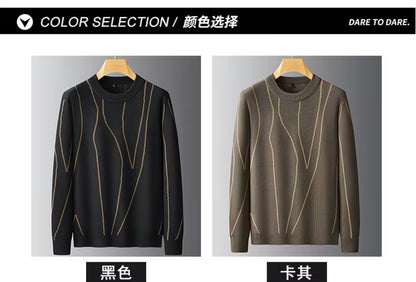 Autumn Winter Plus Size Men's Long Sleeve Knitted Sweater, Loose Fit Casual Round Neck Pullover warmer