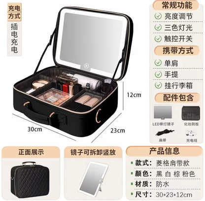 Professional Large-Capacity Storage Box with Mirror for Cosmetics, Includes Makeup Brush Set