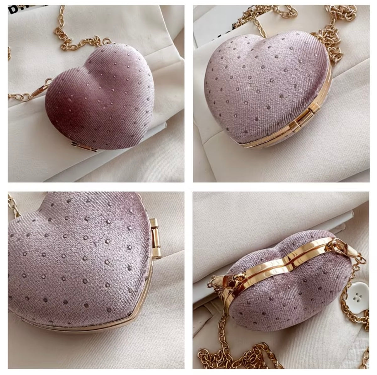 Ultra-mini luxury rhinestone sparkling wine-red heart-shaped  crossbody pouch