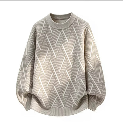 Premium Diamond Pattern Knitwear, Fashion Brand Faux Mink Fleece Thick Warm Woolen Pullover for Winter
