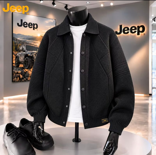 JEEP Men's Lapel Collar Sweater Jacket Loose-Fit casual Knitted Cardigan