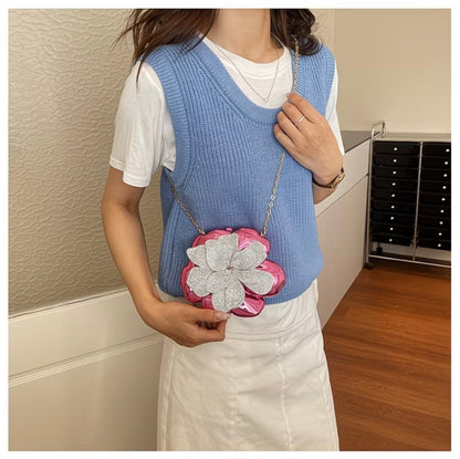 Elegant French-style golden sparkling rhinestone floral acrylic clutch bag 🌸