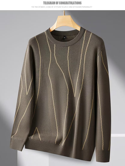 Autumn Winter Plus Size Men's Long Sleeve Knitted Sweater, Loose Fit Casual Round Neck Pullover warmer