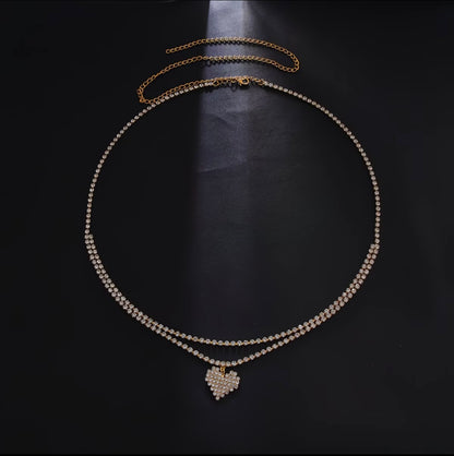 double-layer rhinestone heart pendant waist chain diamond belly body chain accessory
