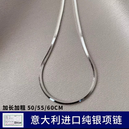 925 Sterling Silver Necklace for Men  - Flat Snake Bone Collarbone Chain