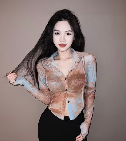 Tie-Dye Fashionable Long Sleeve Shirt for Women, Summer  Slim-Fit Flattering Versatile Top 🦋