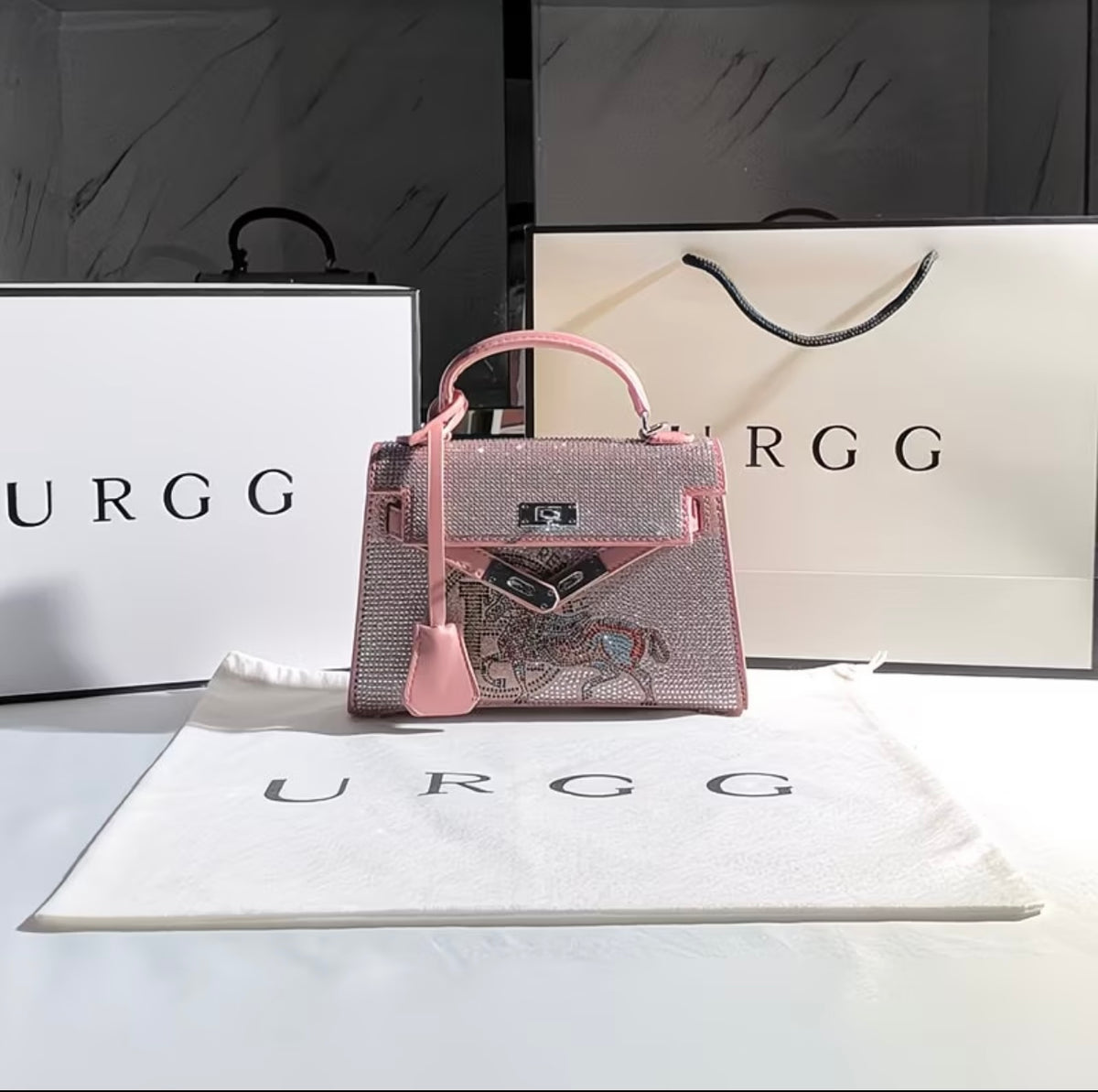 URGE Rhinestone  New Trendy Textured Second Generation Mini Kelly Bag with crossbody Handbag