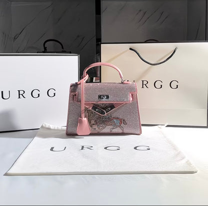 URGE Rhinestone  New Trendy Textured Second Generation Mini Kelly Bag with crossbody Handbag