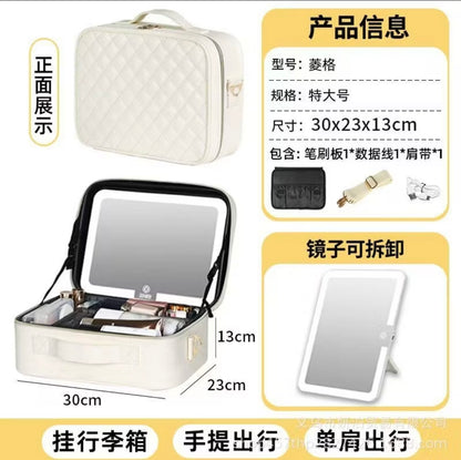 Professional Large-Capacity Storage Box with Mirror for Cosmetics, Includes Makeup Brush Set