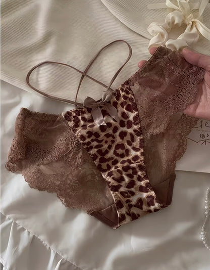 Cross-over Leopard Print Women's Low-Waist Hollow-out Breathable Pure Cotton Panties