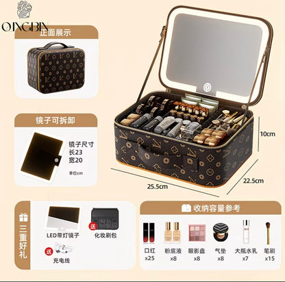 Premium Makeup Organizer Box with Mirror, LED Light, Professional Stylist Storage Case
