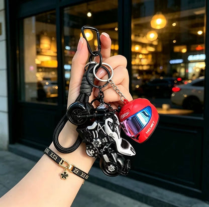 Creative Motorcycle Model Keychain with Light-Up Helmet, Personalized Key Ring 🏍️