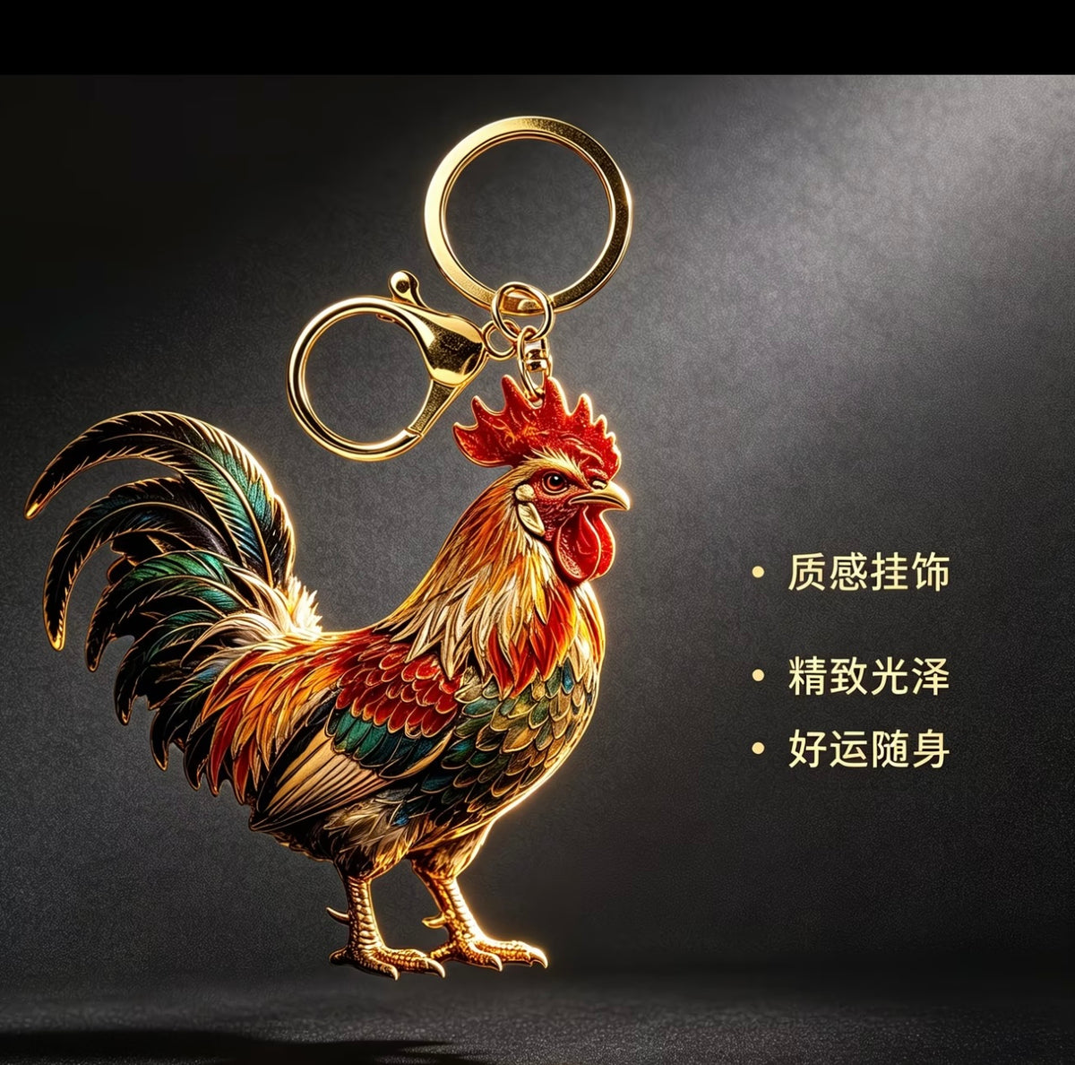 Golden Rooster Crowing Keychain - Chinese-style Big Rooster 🐓