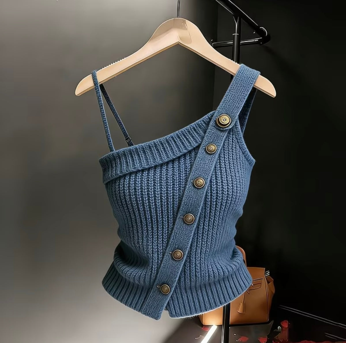 Asymmetrical Shoulder Sleeveless Knit Vest for stylish women