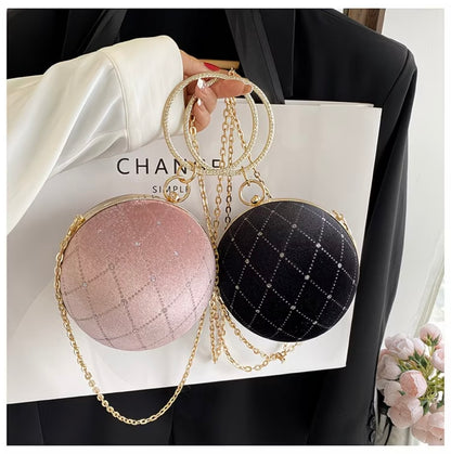 Glamorous stone work Crossbody Bag Versatile Chain Ball-Shaped Small Round Purse