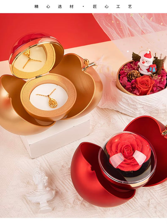Romantic Rose Apple-Shaped Jewelry Box Gift Set