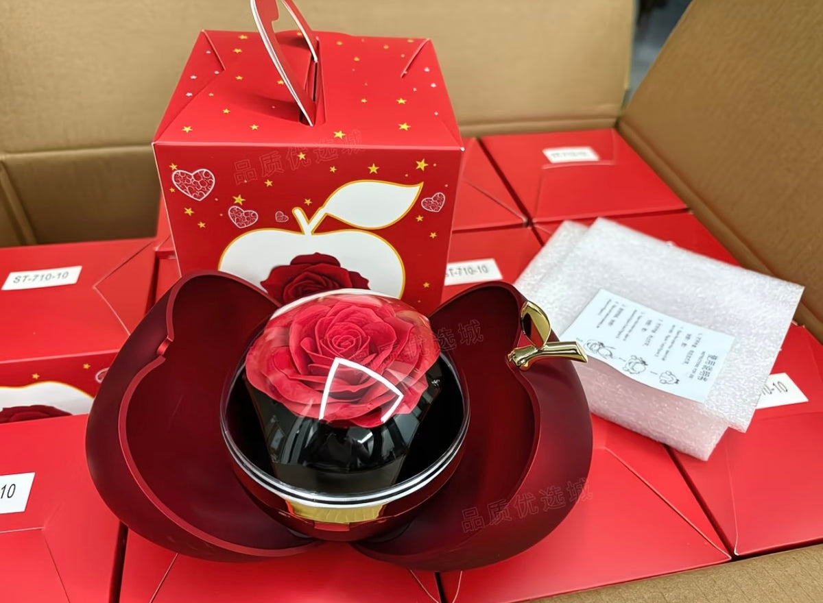 Romantic Rose Apple-Shaped Jewelry Box Gift Set