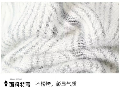 Premium Diamond Pattern Knitwear, Fashion Brand Faux Mink Fleece Thick Warm Woolen Pullover for Winter