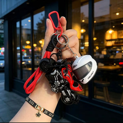 Creative Motorcycle Model Keychain with Light-Up Helmet, Personalized Key Ring 🏍️