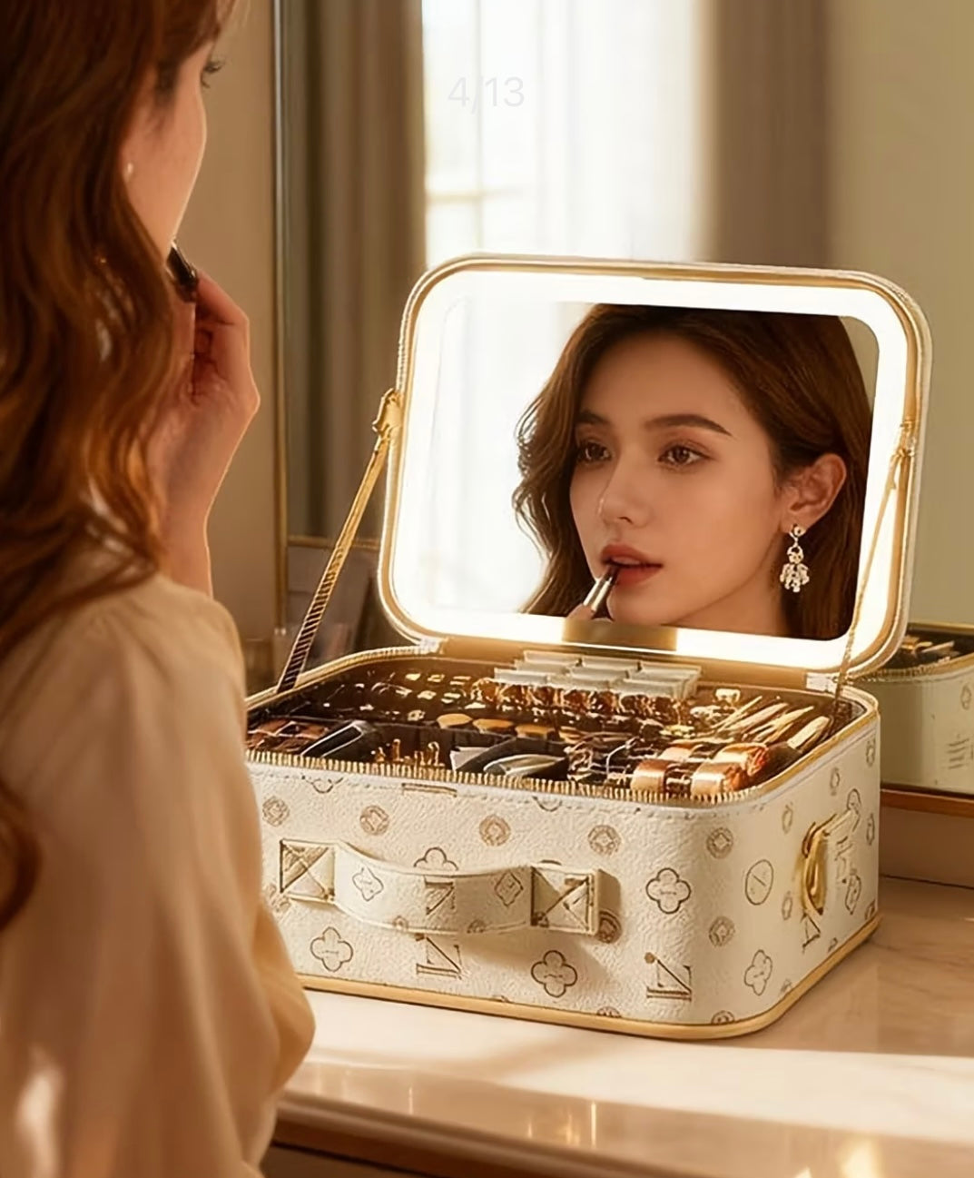 Premium Makeup Organizer Box with Mirror, LED Light, Professional Stylist Storage Case