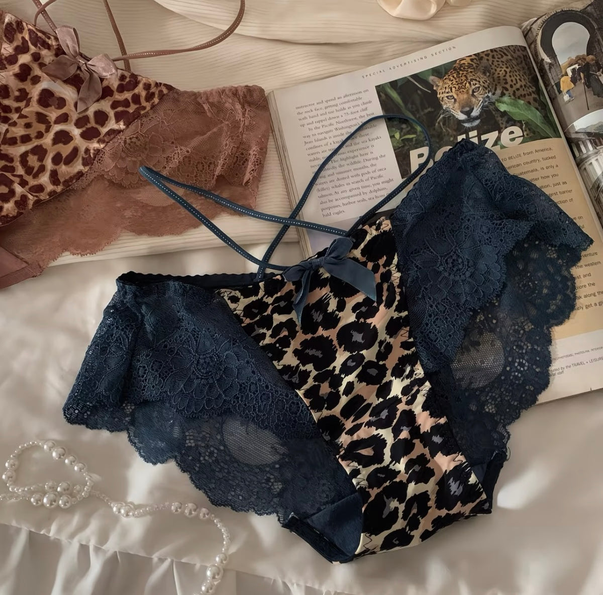 Cross-over Leopard Print Women's Low-Waist Hollow-out Breathable Pure Cotton Panties
