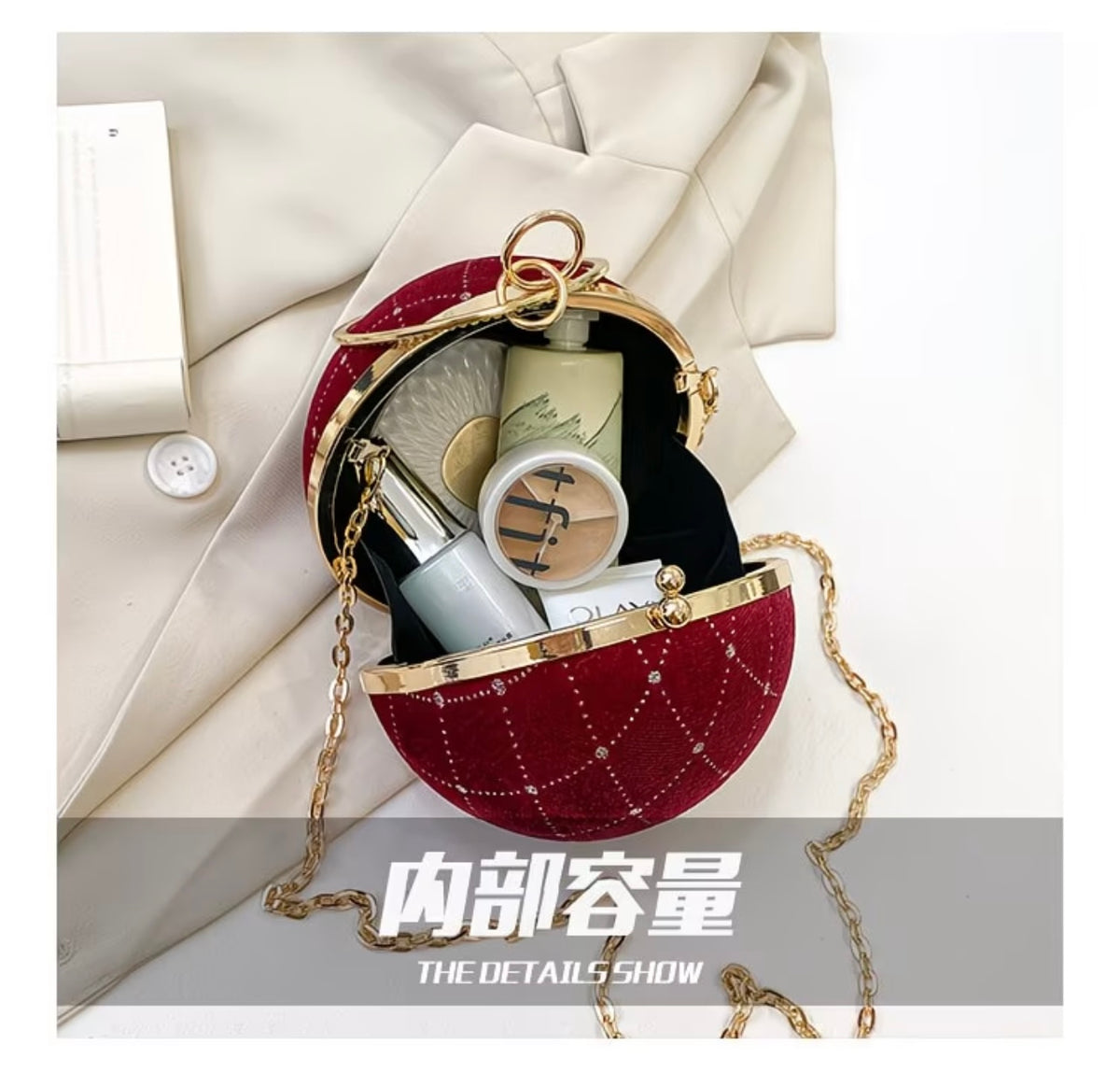 Glamorous stone work Crossbody Bag Versatile Chain Ball-Shaped Small Round Purse