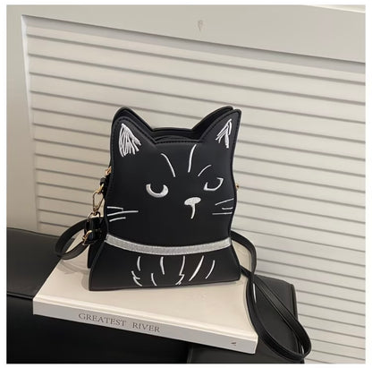 Large Capacity Shoulder Crossbody Bag with Cute Cat Design, Stylish Bucket Bag for Outdoor Use