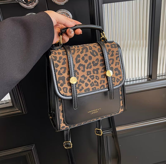 Casual shoulder Retro Backpack Korean-style Leopard Print Trendy Travel Backpack 🤎🖤