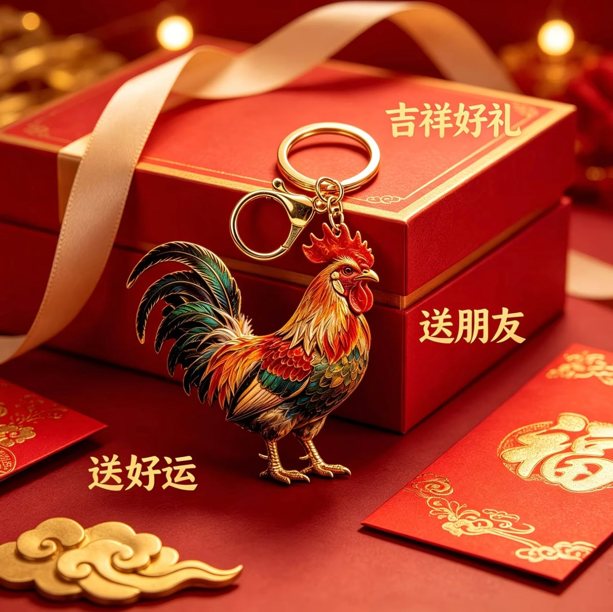 Golden Rooster Crowing Keychain - Chinese-style Big Rooster 🐓