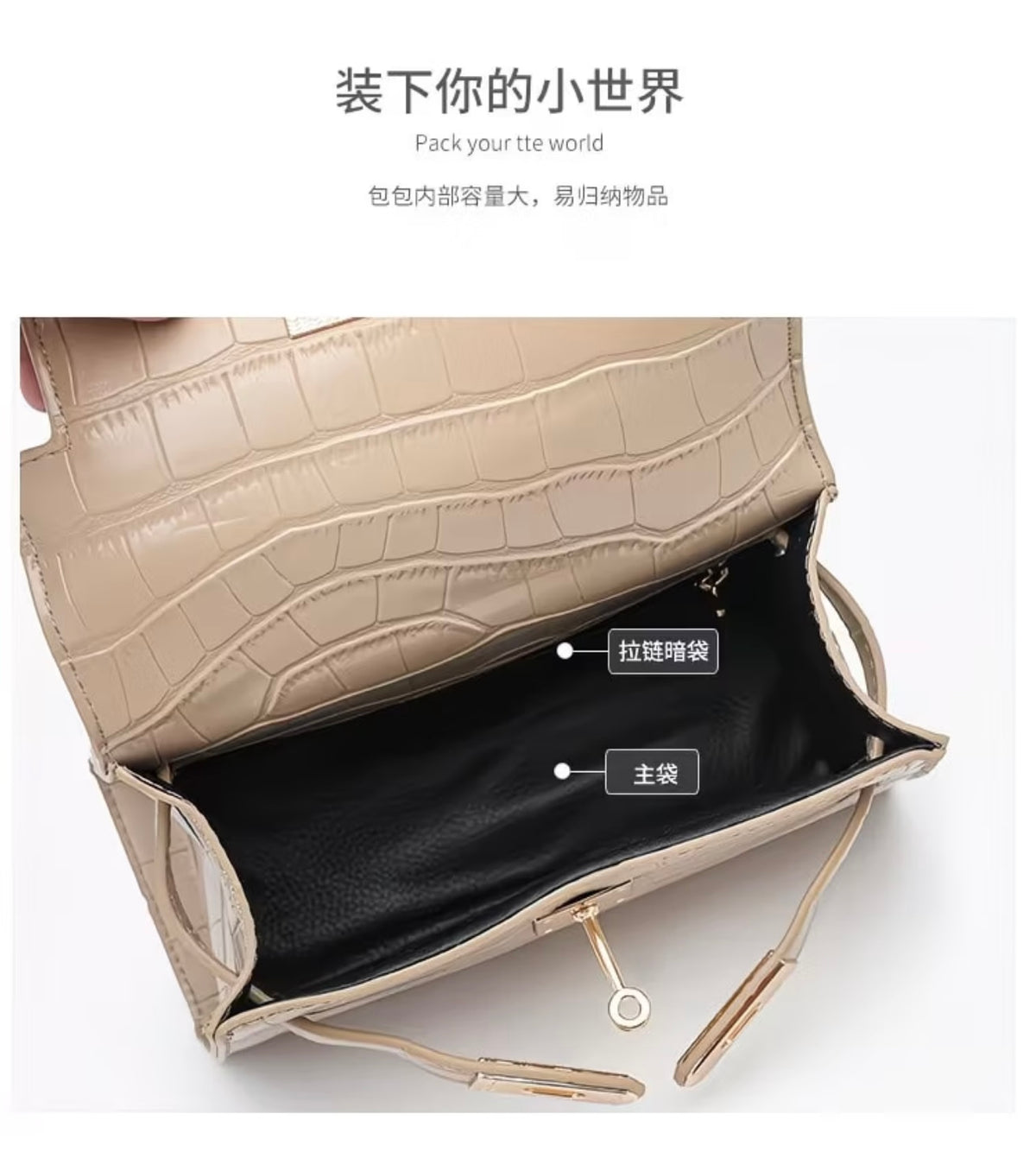 Stylish and Premium 2026 New Kelly Bag - Single Shoulder Crossbody Handbag, Fashionable Crocodile Leather Versatile Small / Large Purse