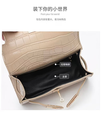 Stylish and Premium 2026 New Kelly Bag - Single Shoulder Crossbody Handbag, Fashionable Crocodile Leather Versatile Small / Large Purse