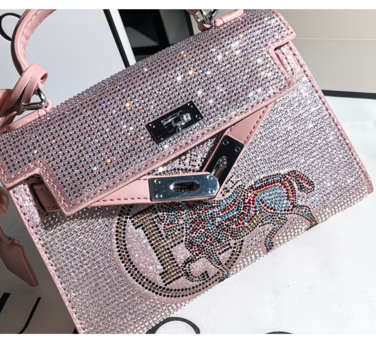 URGE Rhinestone  New Trendy Textured Second Generation Mini Kelly Bag with crossbody Handbag