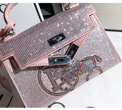 URGE Rhinestone  New Trendy Textured Second Generation Mini Kelly Bag with crossbody Handbag